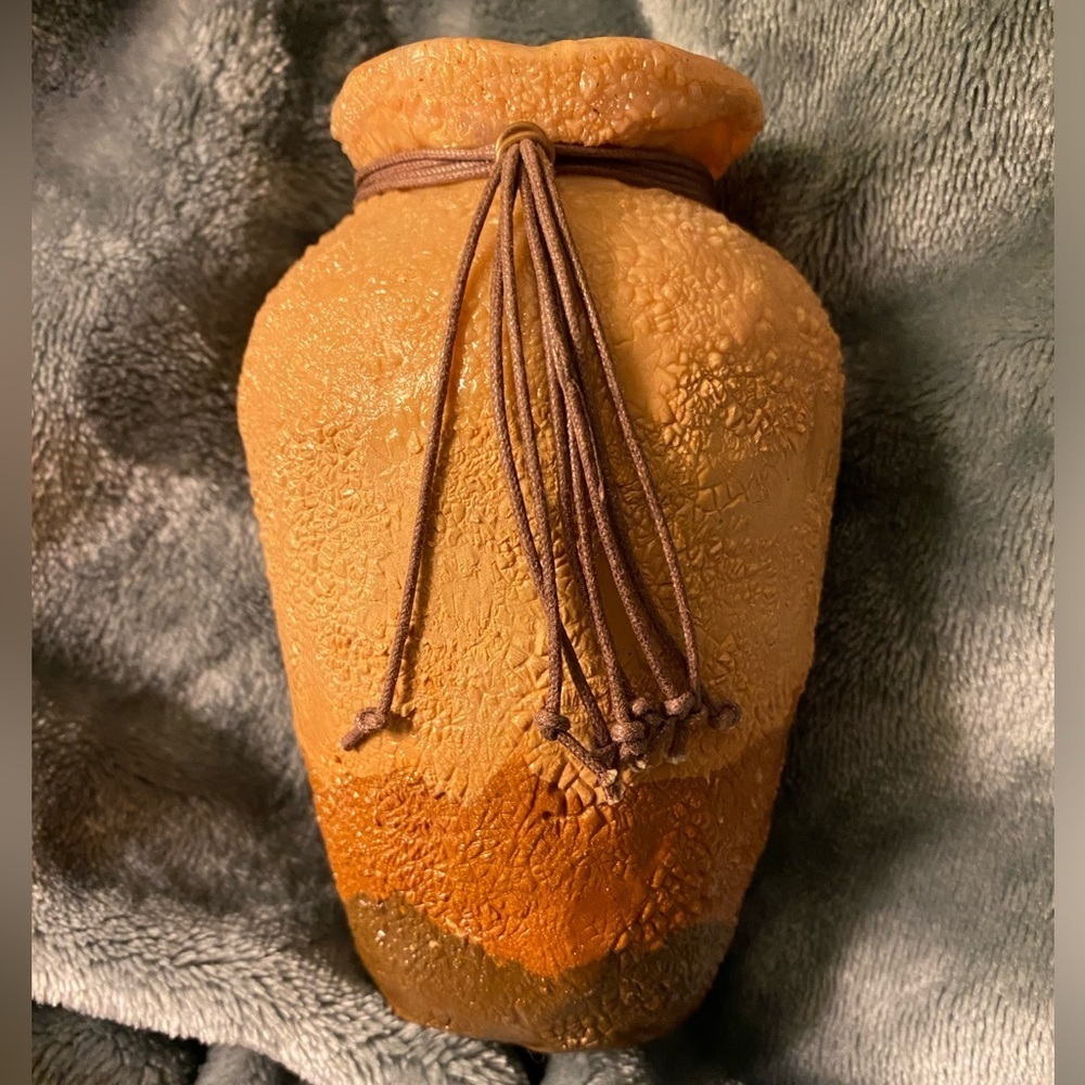 Vase resin wrapped glass designed by Ethel Peretti Tri colored brown rust tan